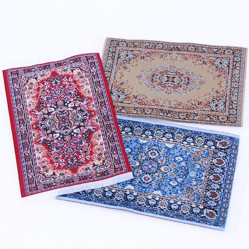 1Pcs Miniature Dollhouse Carpet Turkish Style Playing House Mini House Decor Floor Miniature Weaving Rug Doll Accessories