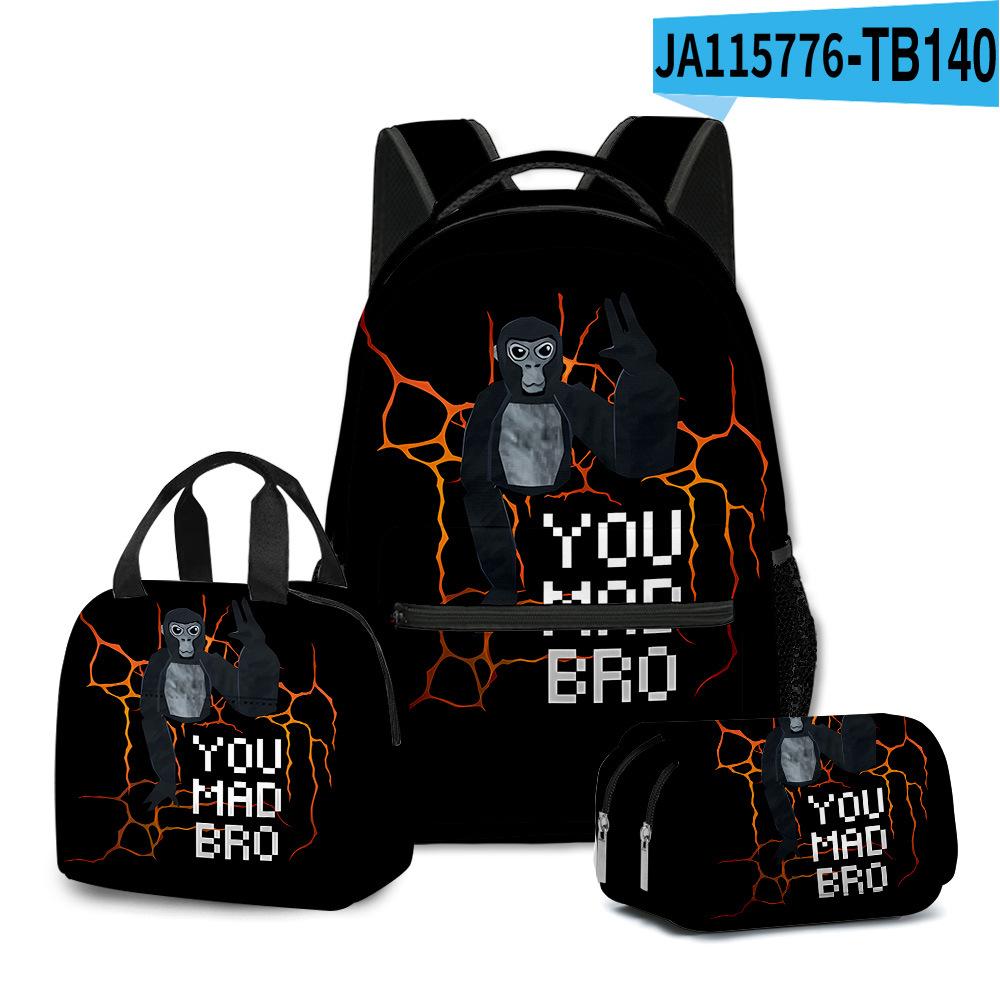 Mode Nieuwigheid Mode Cool Gorilla tag 3D Geprint 3 stuks/Set Student Schooltassen Laptop Dagrugzak Rugzak Lunchtas Etui