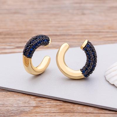 

New Arrival Purple/ Blue/Green Colors Crystal Clip Earrings No Pierced For Women Charm Copper Zircon Boho Earrings Jewelry Gift темно-синий