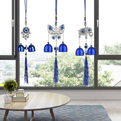 Blue Evil Eyes Wind Chime with 2 Bells Indoor Outdoor Garden Patio Outdoor Hanging
