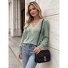 Fall Winter New Solid Color V-Neck Lace Splicing Loose Long Sleeve T-Shirt Top for Amazon EU US Cross-border Trade