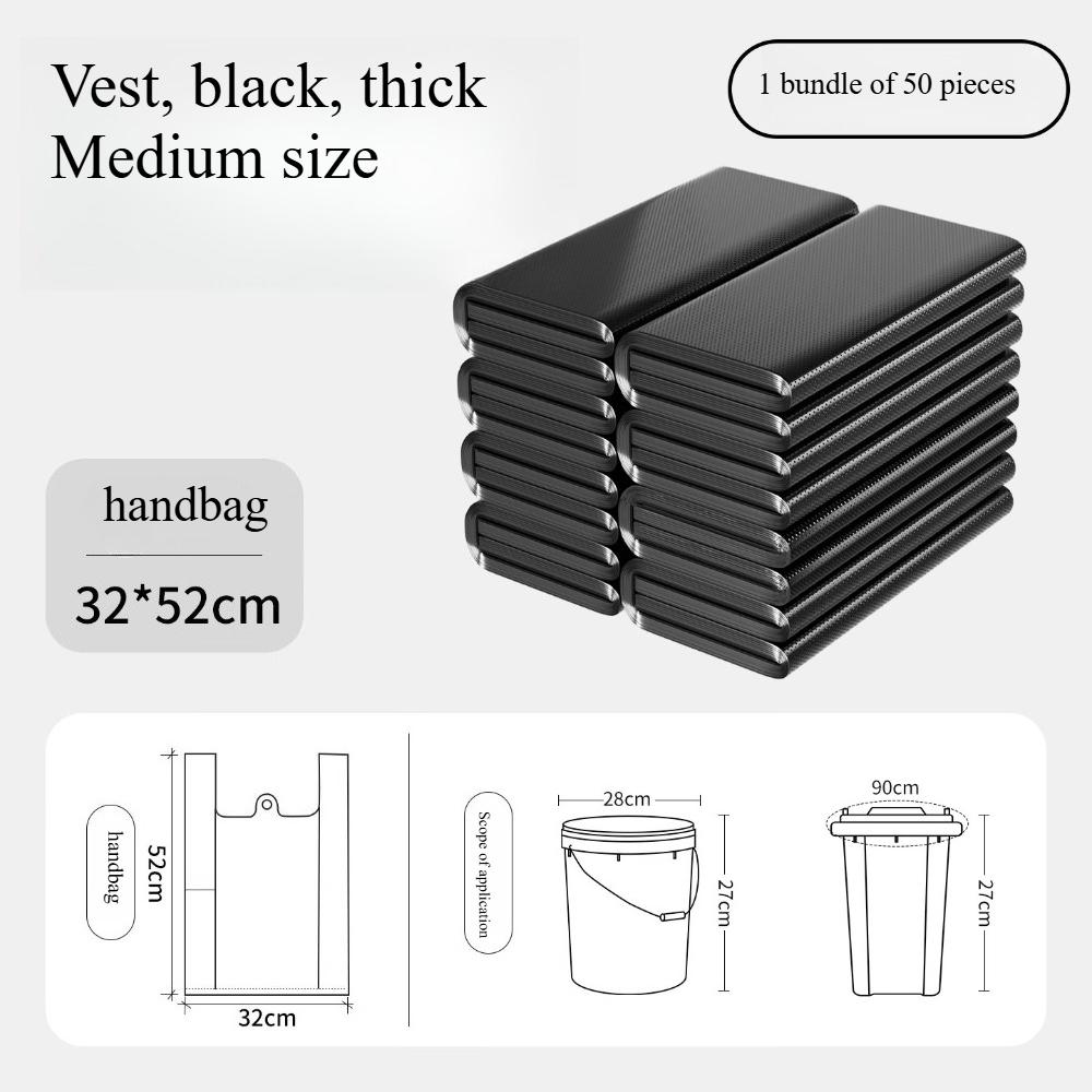 Extra-Thick Vest-Style Garbage Bags | Medium-Large Size Black Trash Bags for Home Kitchen Bathroom | Heavy-Duty Portable Household Waste BagsRQSL-001
