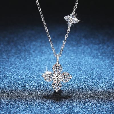 S925 Sterling Silver Necklace Moissanite Pendant High-end Four-leaf Clover Clavicle Chain 1.2 Carat Moissanite Necklace for Women