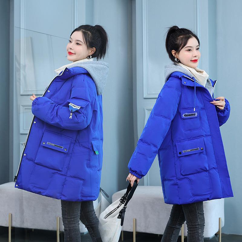 Fake Two Down Cotton Jackets, Women's Mid-length Trendy Candy Colors, Korean Loose Casual Cotton Jackets, Plus-size Padded Jackets