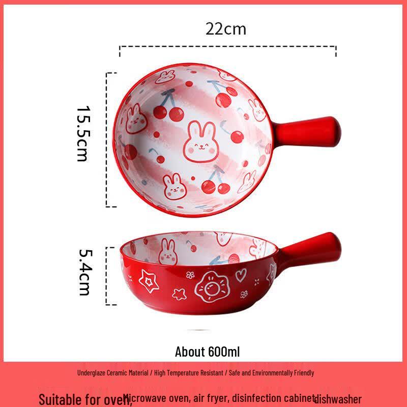 Cartoon Ceramic Baking and Salad Bowl with Handle