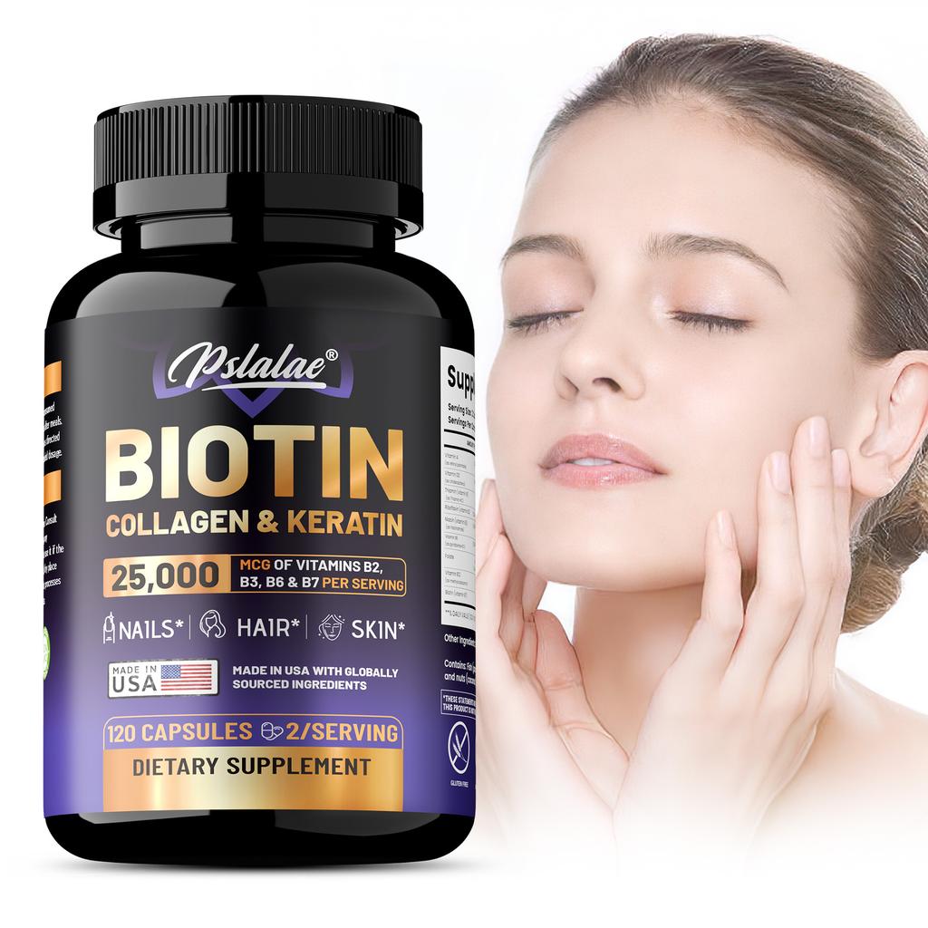Le capsule di biotina, contenenti acido ialuronico ed estratto di collagene, supportano la salute di capelli, pelle e unghie.