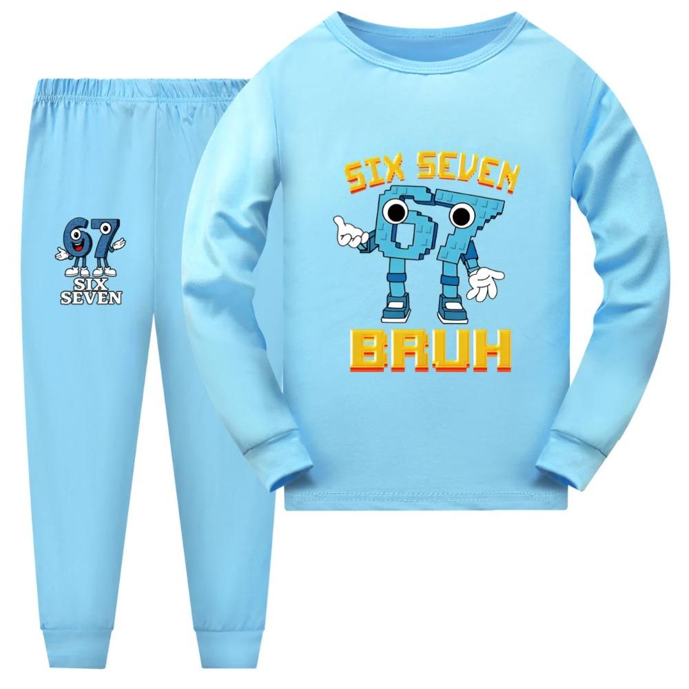 Șase Șapte Haine Amuzante Copii Mânecă Lungă+Pantaloni Set 2 buc 67 Fură O Creierputrezit Băieți Fete Seturi Pijamale cu Mânecă Lungă Îmbrăcăminte de Noapte