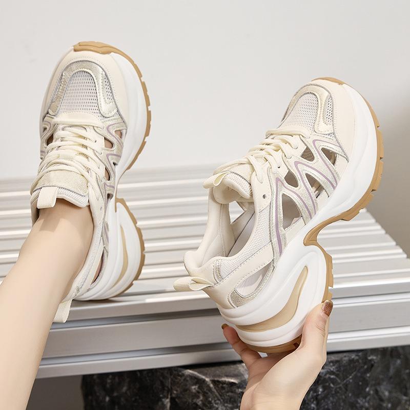 Small Size Platform Silver Fashion Dad Shoes Women's New Versatile Casual Shoes Heightening Lightweight Sports Shoes Trendy Shoes
