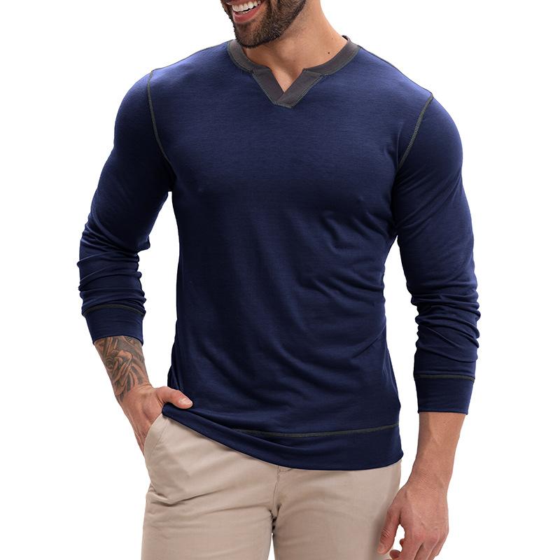 Men's V-neck long-sleeved T-shirt Casual men's base layer top T-shirt and sweatshirt