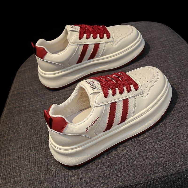2025 spring and autumn new platform white shoes small women round head lace-up versatile casual board shoes sports shoes