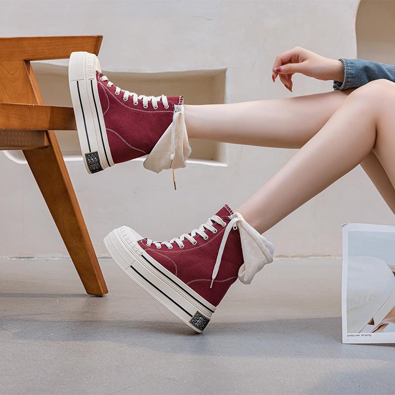 12CM Thick Sole High Heel Canvas Shoes: 2025 Autumn/Winter Hooded Lace-Up Women's Trend