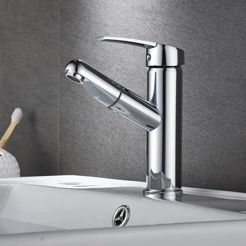 Single Handle Pull-out Bathroom Basin Faucet Hot and Cold Water Tap Countertop Installation Faucet Bathroom Accessories