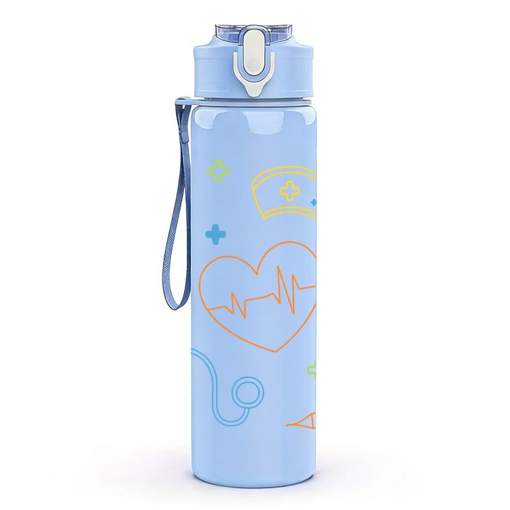 1PC Scribble Doodle Line Abstract Pattern 750ml Color Plastic Sports Water Bottle Leakproof Flip Straw Lid Suitable for Sports Office Home Use