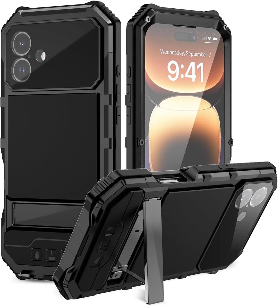 3 Layers Heavy Duty Protection Metal Case for IPhone 18 17 Air 16e 17e 15 Pro Max 16 Plus Camera Screen Protect Military Bumper