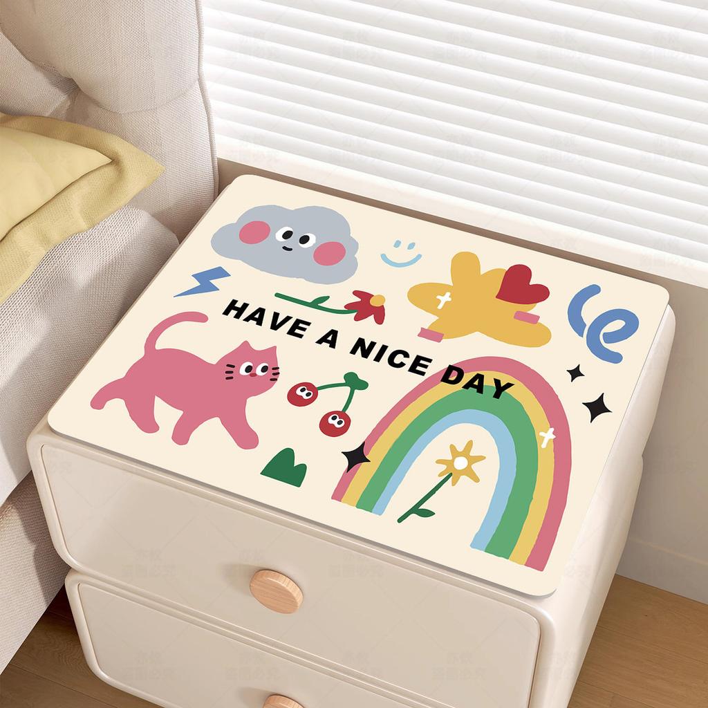 Vintage Oil Painting Garden Cat Nightstand Mat Green Fruit Floral Print Waterproof Heat Resistant Dresser Top Pad Rug