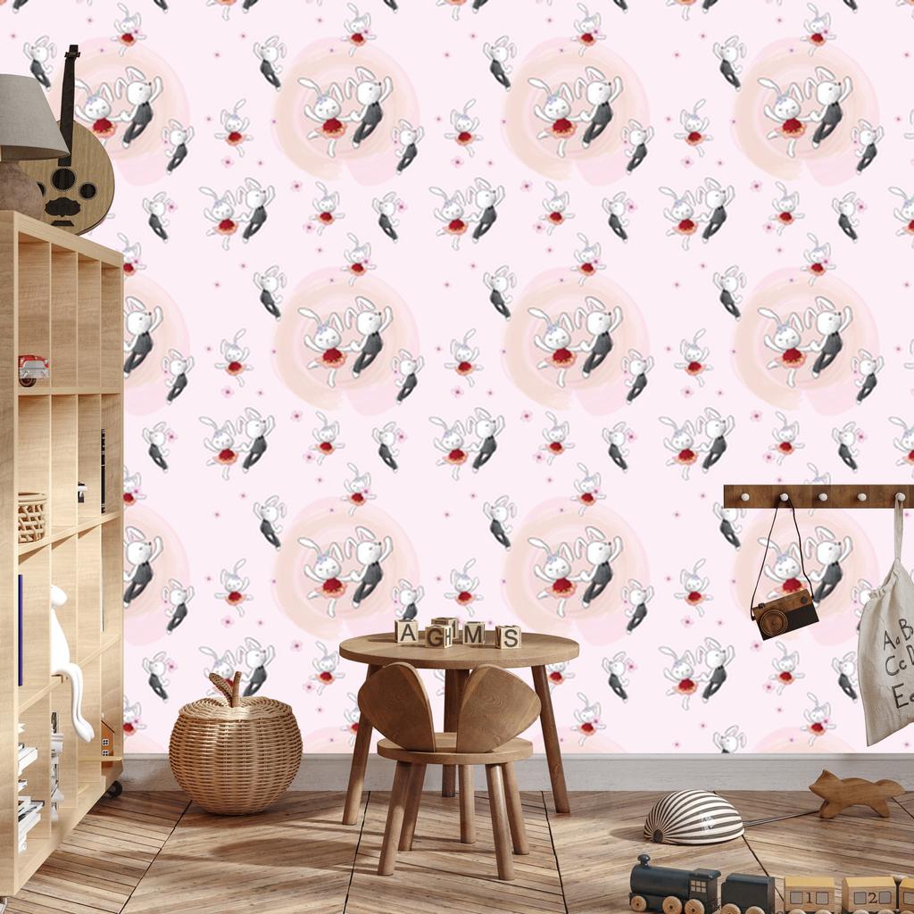 Wallpaper Bunnies In Love Among Flowers for Living Room and Bedroom 50x1000