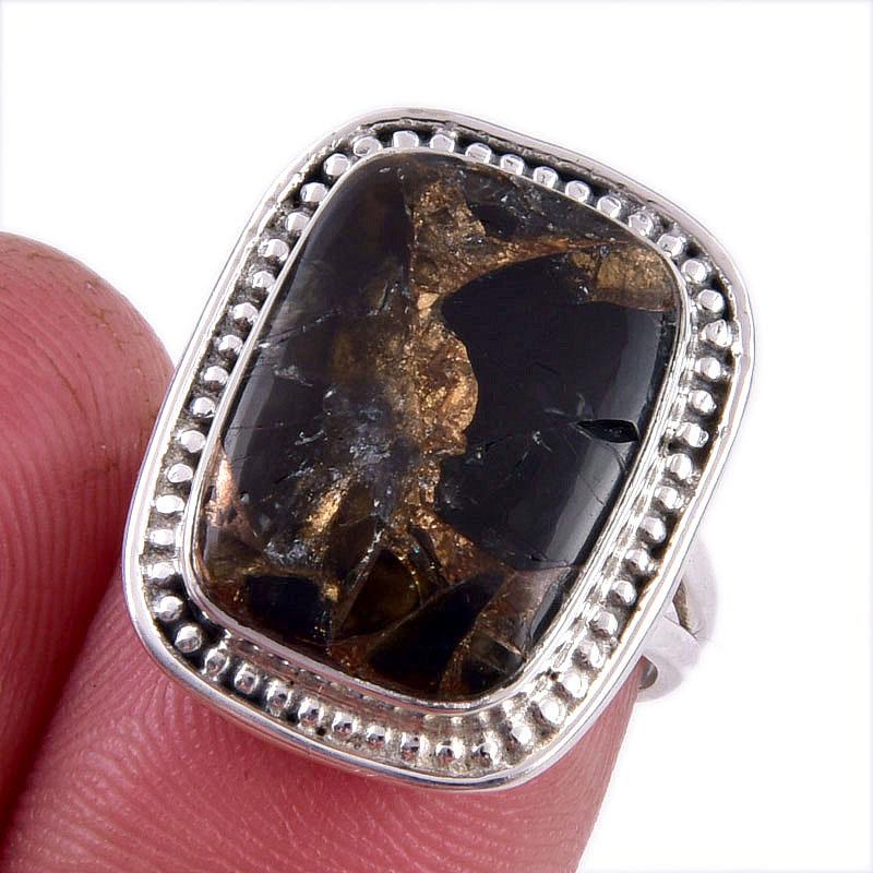 

Natural Black Copper Turquoise Gemstone 925 Solid Sterling Silver Ring S.6 a1O87