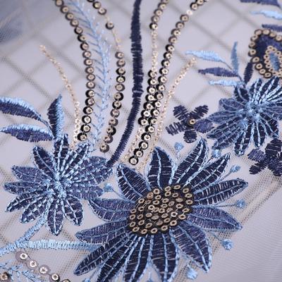 Exquisite Embroidery Flower Lace Patch Elegant Sequin Clothing Decoration Patch Polyester Mesh Artistic Embroidery