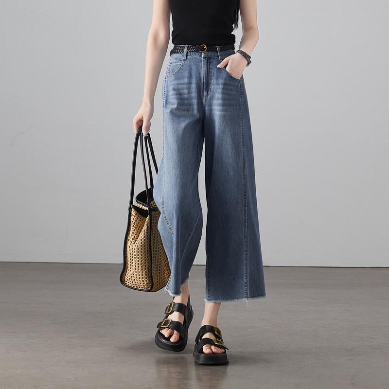 SOFSIL Women s Ramie Blend High-Waist Wide-Leg Cropped Jeans 29/XL серо-синий