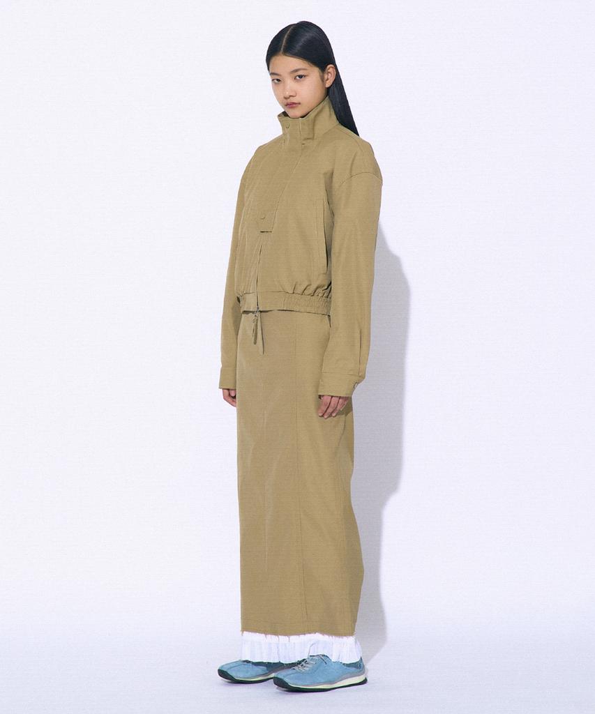 PARTIMENTO WOMEN Frill Double Layered Maxi Skirt_Khaki