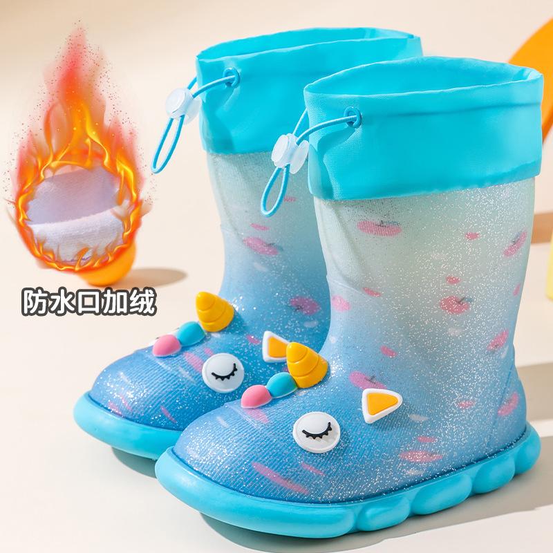 

Cartoon Unicorn Soft Sole Waterproof Rain Boots Children s Outdoor Rain Shoes Girls Overshoes Elementary School Students Cuffed Non-Slip Water 190mm синий