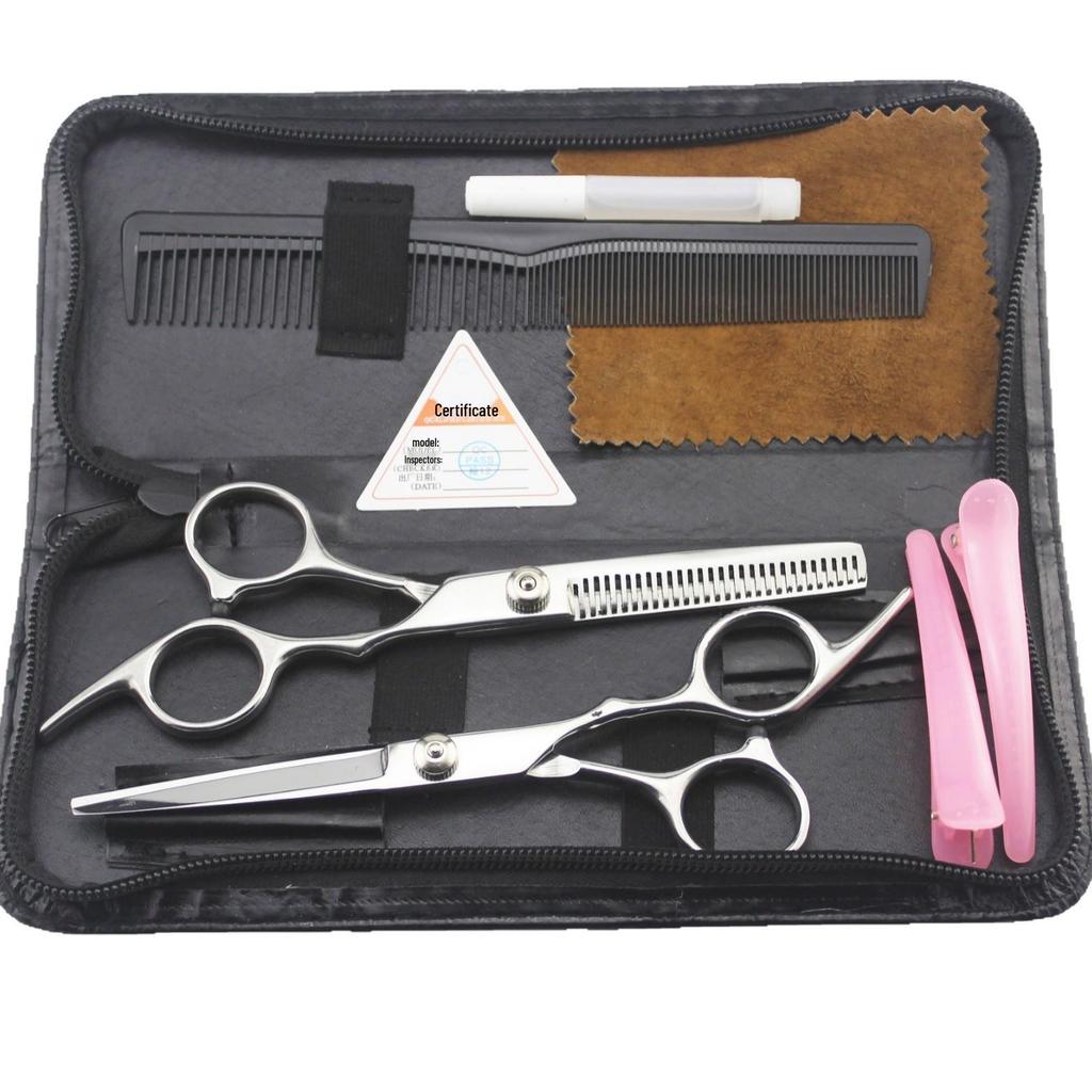 6.0-inch Hairdressing Scissors Set: Straight & Thinning Shears, Pouch, Comb, Maintenance Oil