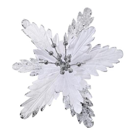 DYS Artificial Flowers with Gold Powder & Beads, Multi-Color Glitter Christmas Flowers, Multi-Layered Fabric Petals, Bendable Stems for Holiday