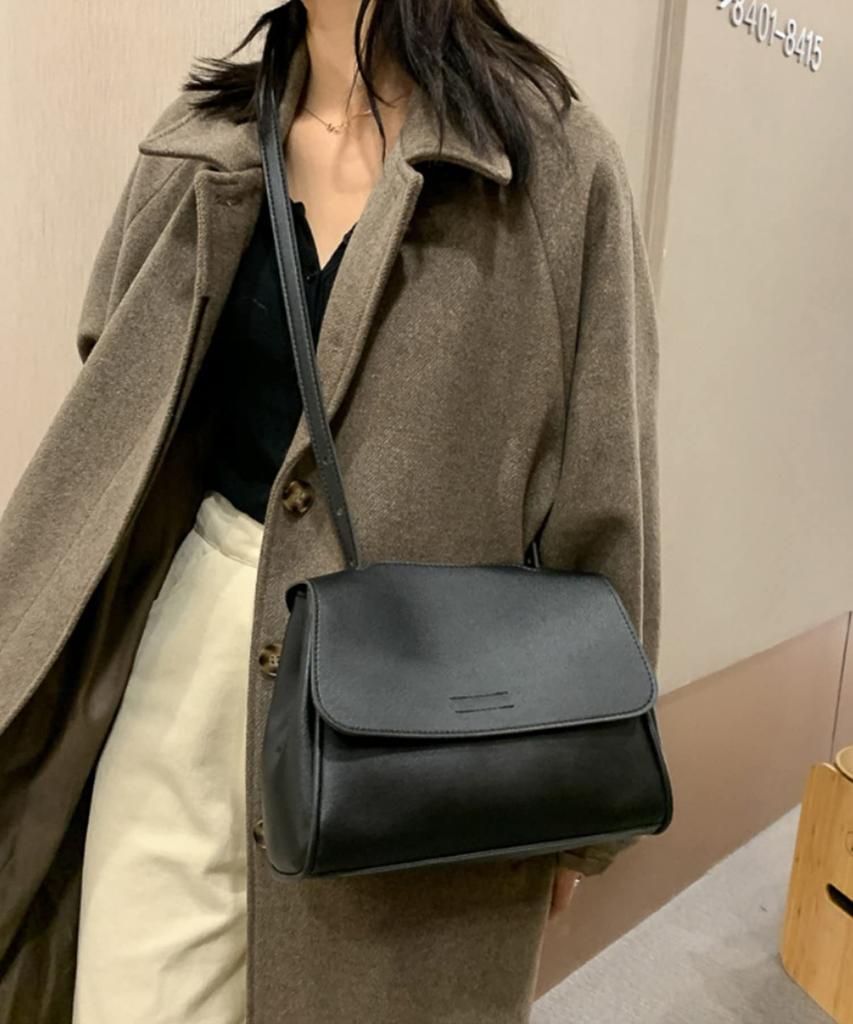 Women's Korean-inspired Shoulder Bag, Simple Square Design, Small Mini Shoulder Bag, Synthetic Leather (black)