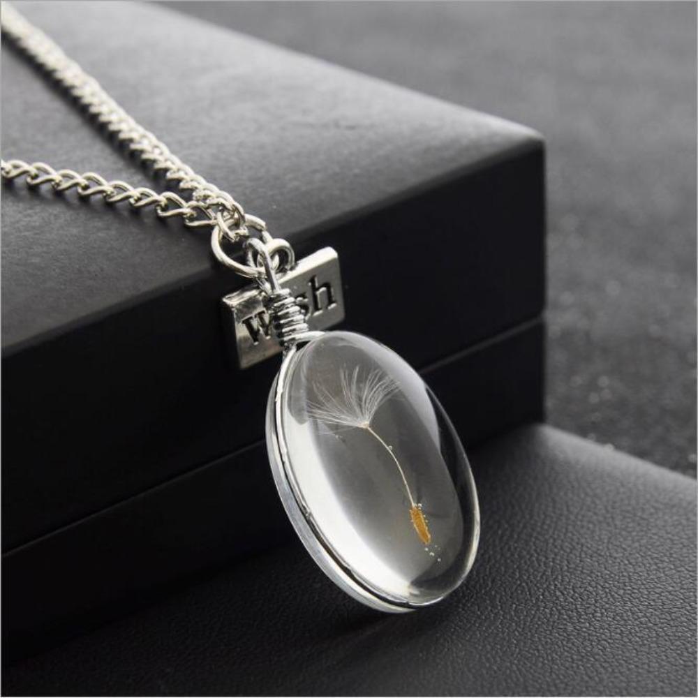 Trendy Retro Dandelion Oval Square Heart Crystal Pendant Necklace for Women men Long Chokers Personality Jewelry Accessory Gifts