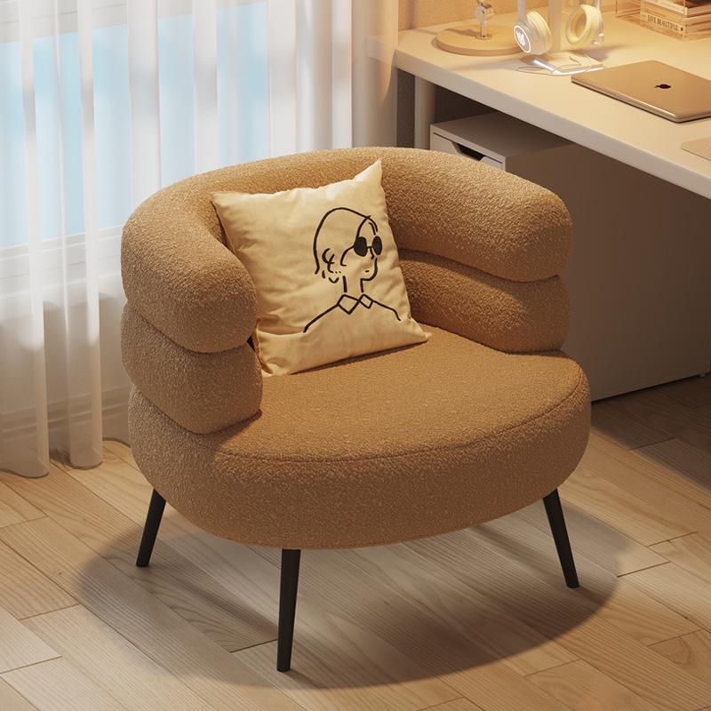 Nordic Lambswool Casual Chair: Comfy Makeup Seat & Home Sofa with Light Luxury Round Stool