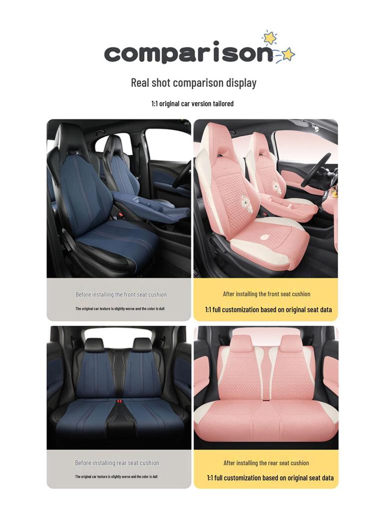 BYD Seagull Cotton & Linen Car Seat Cushions - Full-Coverage, Breathable, Cute Cartoon Design, Perfect for Women, All Seasons.