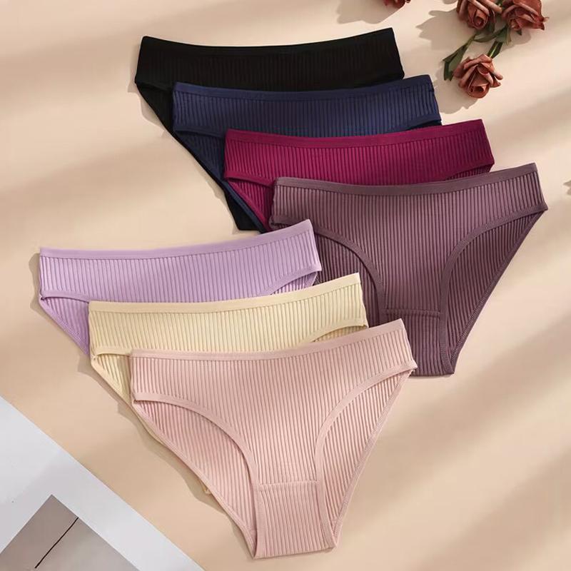 

7Pcs/Set Women Panties Striped Briefs Women Underwear Low Waist Cotton Panty Sexy Solid Underpants Female Lingerie S-XXL S разноцветный