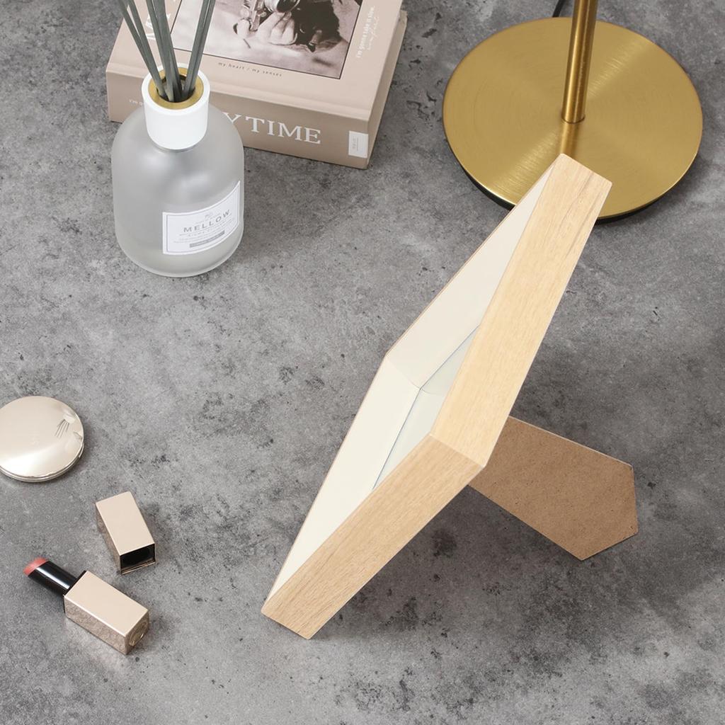 Fuji Boeki Mirror Tabletop Wood Grain Frame Bicolor Shatterproof Tabletop Mirror Compact Width X Depth 3 X Height White Tart 41918 17.5 22.6cm