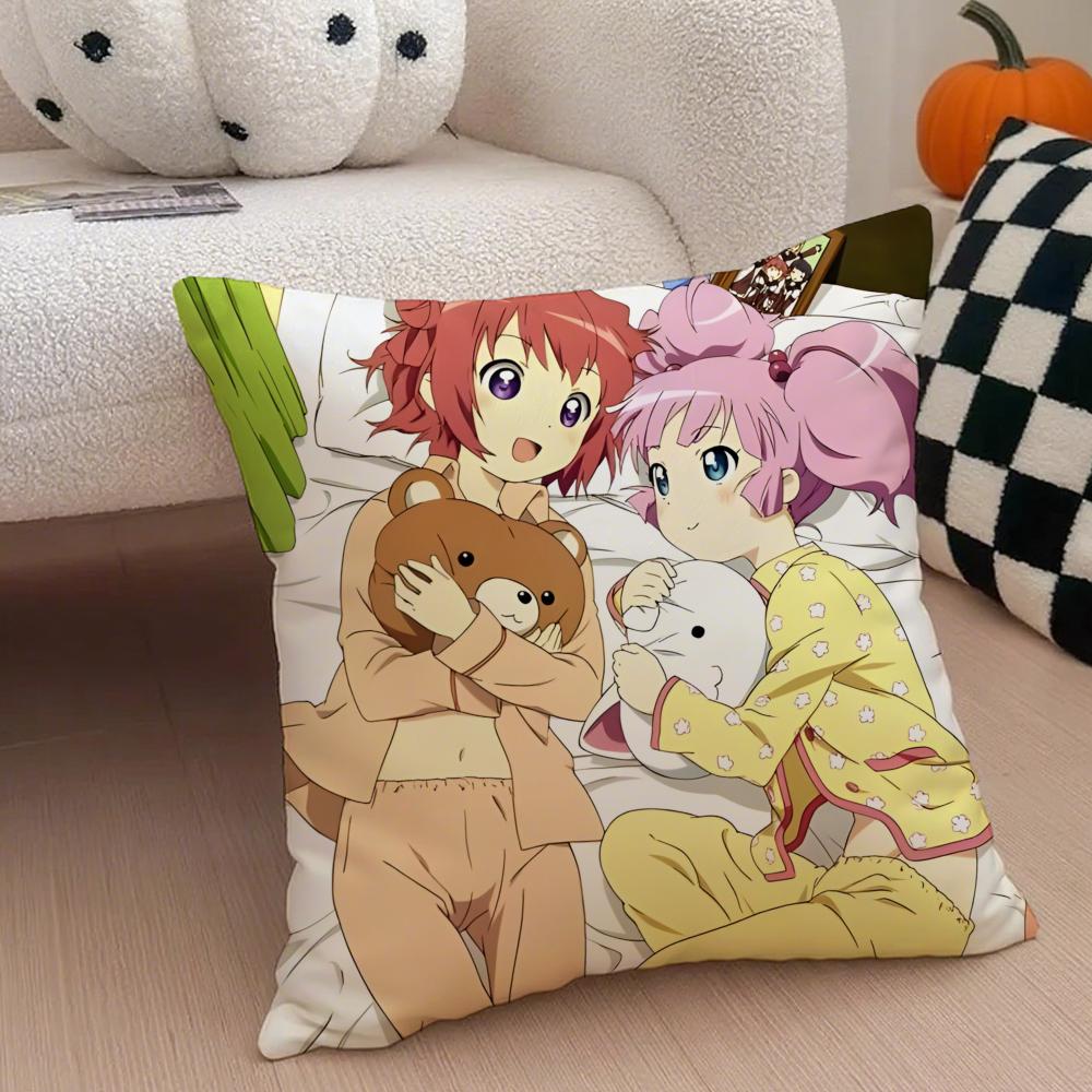 Classic Funny Japanese Anime Y-Yuru Yuri Cushion Cover Throw Pillow Cover Hidden Button Durable Polyester Chair Cushion