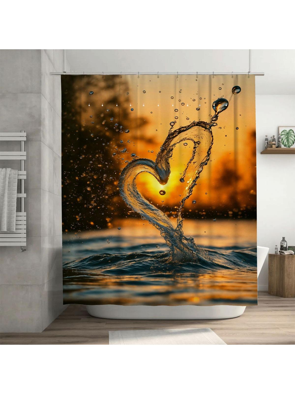 

3D Water Heart Shower Curtain | Romantic Sunset Bathroom Decor 90X180cm