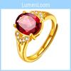 Elegant Gold Plated Adjustable Ring With Purple Crystal And Sparkling Diamonds For Women