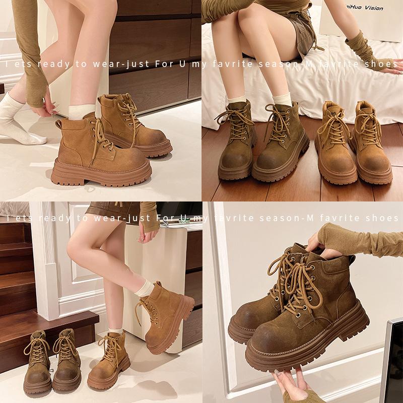 Retro poliertes mattes Leder Buchstaben Martin Stiefel Damen neue dicke Sohle Schnürung Mode Lokomotive Stiefel