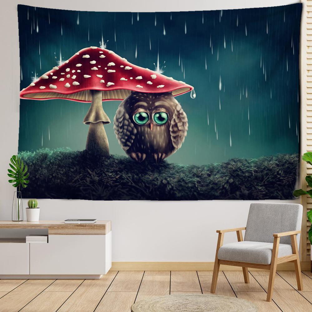 Cartoon Eule Wandteppich Hängen Kawayi Kunst Tapiz Bohemian Hippie Einfache Kinderzimmer Schlafsaal Dekor