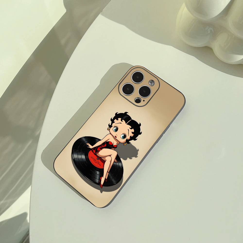 Classic Character Anime B-Bettys Boops Phone Case For iPhone 17,16,15,14,13,12,11 Pro Max,16/15/14Plus,XS Soft Black Cover