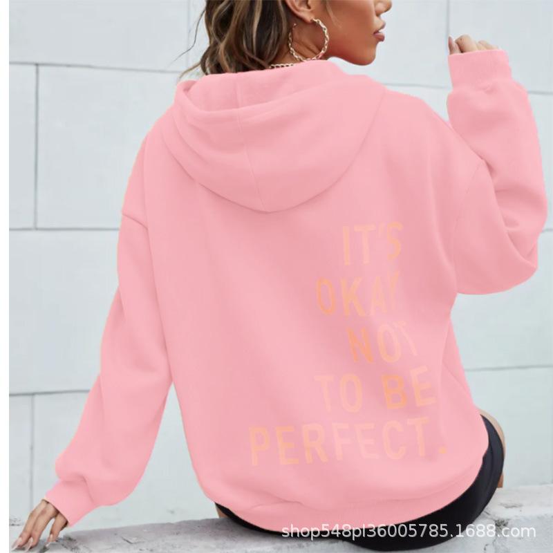 2025 European and American Trendy Fashion Multi-color Letter Print Versatile Casual Long Sleeve Loose Fit Hooded Sweatshirt