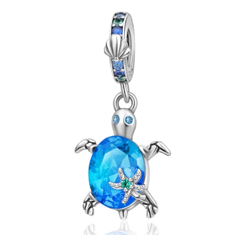 New Summer Murano Glass Sea Turtle Dangle Charm Colorful Crystal Pendants Fit Original Bracelet Copper Fine Jewelry
