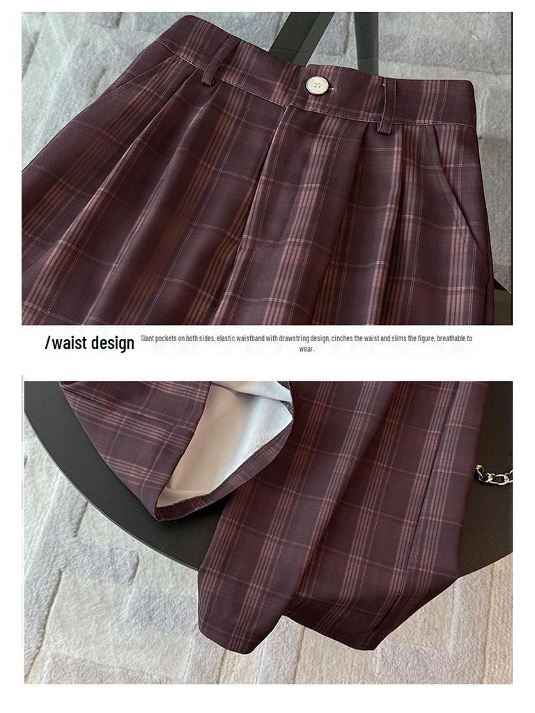 Autumn 2025 Women's Retro Plaid V-Neck Top with Wide-Leg Pants Suit