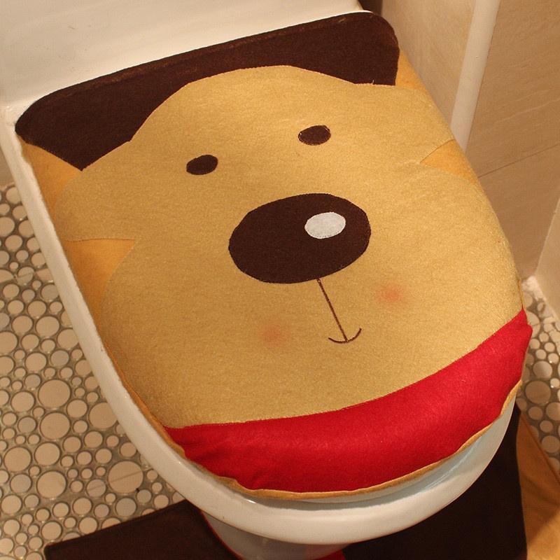 3pcs Set Christmas Elk Toilet Seat Cover Rug Set Decortions for Home Bathroom Ornament