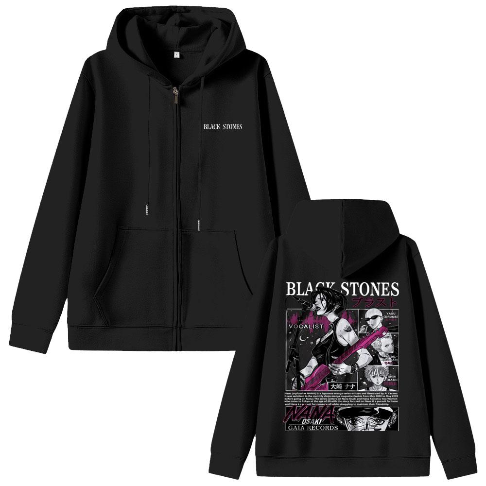 Anime Oosaki Zipper Hoodie Vintage Grunge Black Stones Zip Up Jacket Autumn Winter Men Women Manga Casual Zip Up Sweatshirt