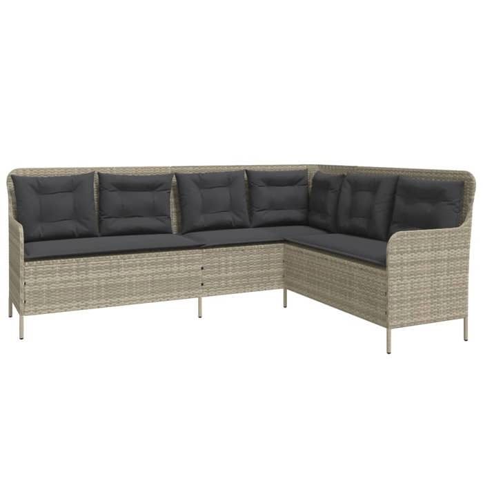 VidaXL Canapé de jardin avec coussins forme de L gris clair poly rotin, canapé d'extérieur, canapé d'extérieur en forme de 369005
