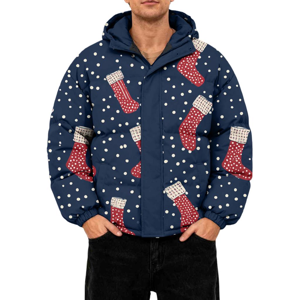 Men's Oversized Casual Down Jacket With Long Sleeves And Hood