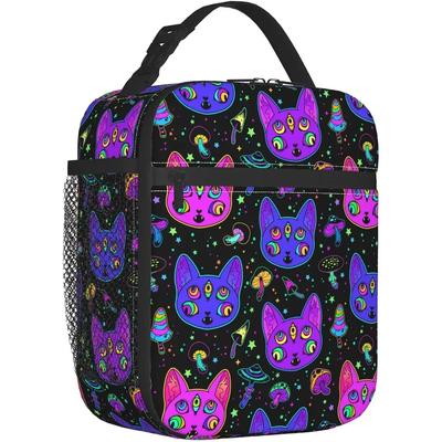 Men Women Eyes Black Cat Goth Mushroom Lunch Bag Snacks Organizer for Work Office Outdoor Picnic Meal Leakproof Halloween