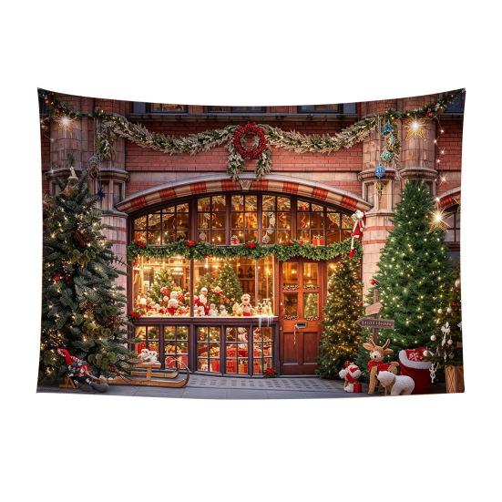 Reusable Xmas Wall Decor Christmas Tapestry, Winter Snow Scene Backdrop, Tree Fireplace Backdrop Hanging Tapestry for Bedroom Living Room Holiday