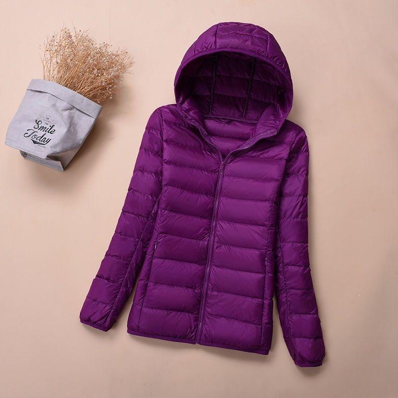 Double-layer fabric Lightweight women's hooded stand-up collar Winter duck down jacket Slim fit
