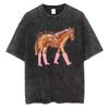 Cute Pink Boots Pony PrinTee Vintage Horse Graphic Washed T Shirt Funny Style CasuaOversized Loose Cotton Streetwear Unisex